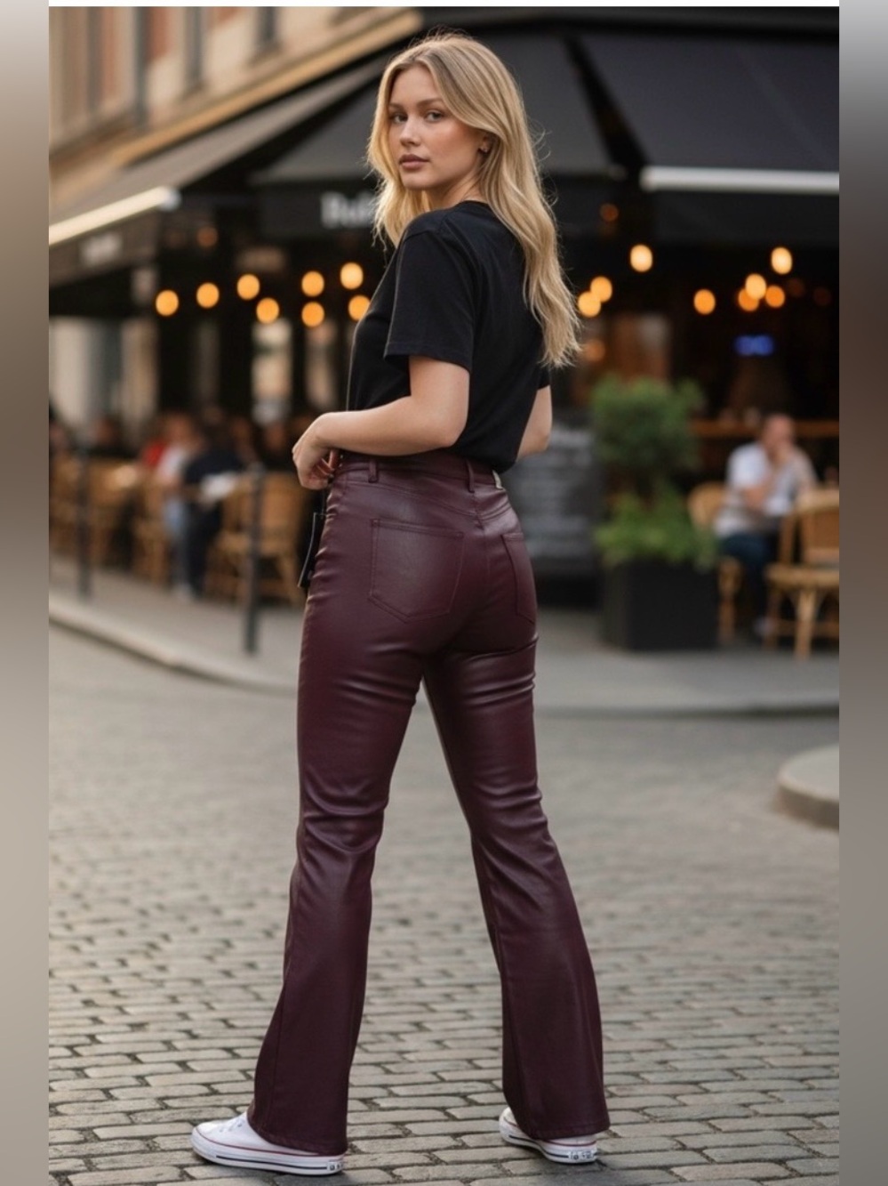 Kut from the Kloth Ana High Rise Fab Ab Flare Pants in Burgundy